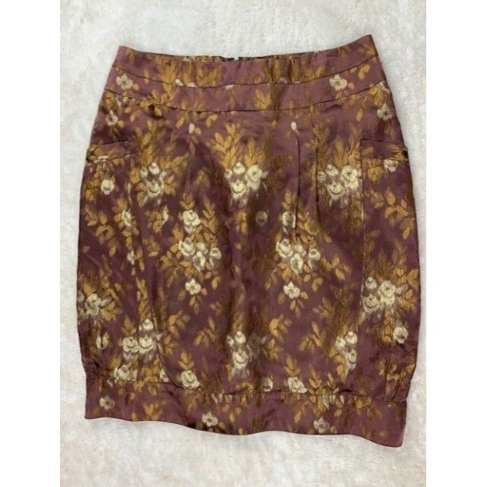 To The Max Womens Skirt 12 Lined Brown Print Banded Button Bottom Knee Length